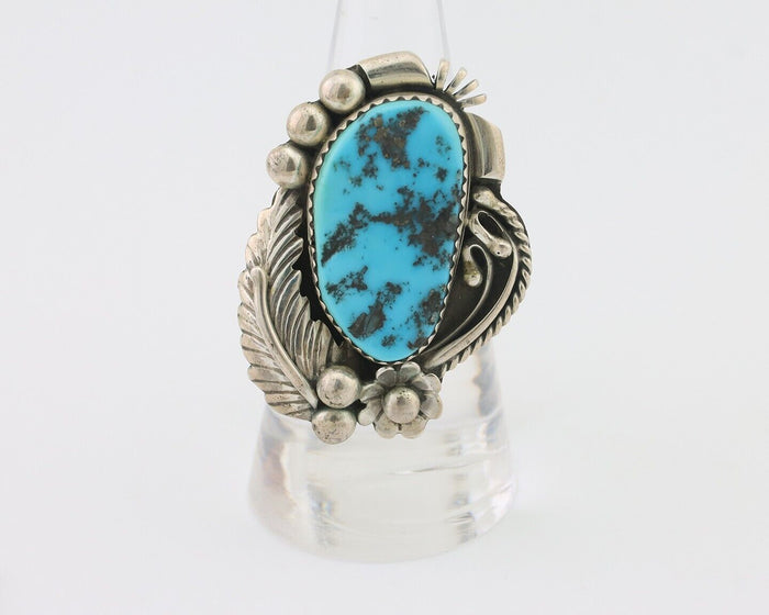 Navajo Ring 925 Silver Sleeping Beauty Turquoise Artist Signed L.M. C.80's