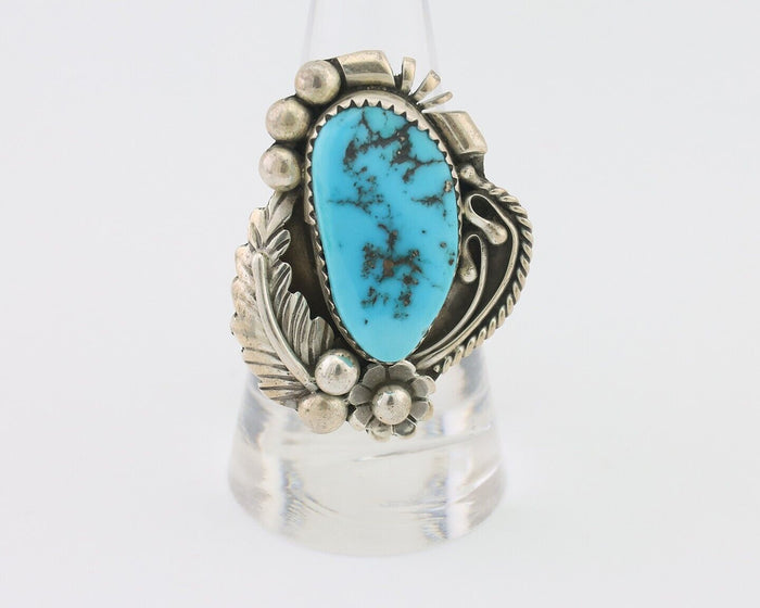 Navajo Ring 925 Silver Sleeping Beauty Turquoise Artist Signed L.M. C.80's