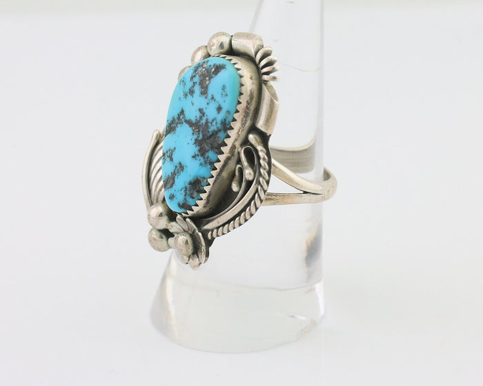 Navajo Ring 925 Silver Sleeping Beauty Turquoise Artist Signed L.M. C.80's