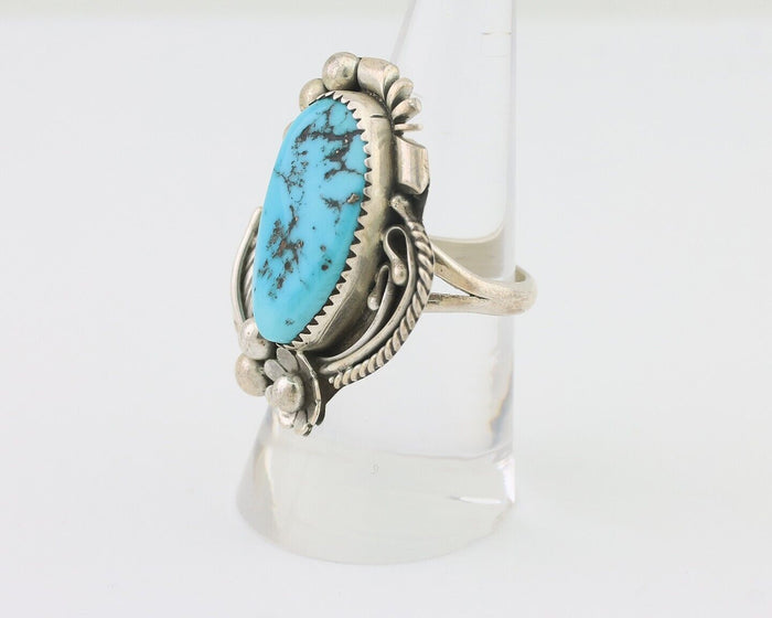Navajo Ring 925 Silver Sleeping Beauty Turquoise Artist Signed L.M. C.80's