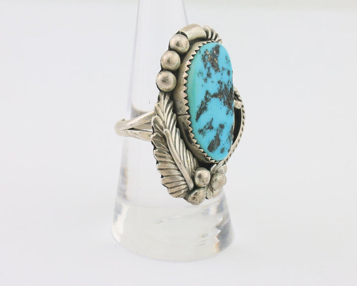 Navajo Ring 925 Silver Sleeping Beauty Turquoise Artist Signed L.M. C.80's