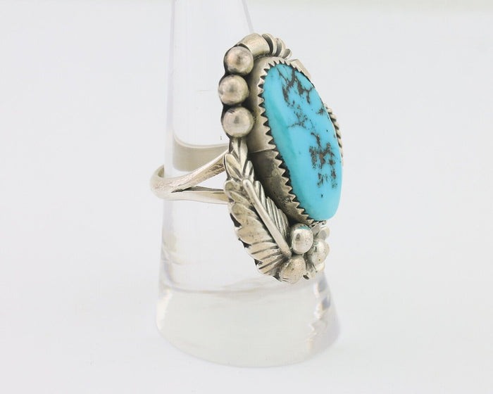 Navajo Ring 925 Silver Sleeping Beauty Turquoise Artist Signed L.M. C.80's