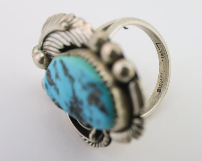 Navajo Ring 925 Silver Sleeping Beauty Turquoise Artist Signed L.M. C.80's