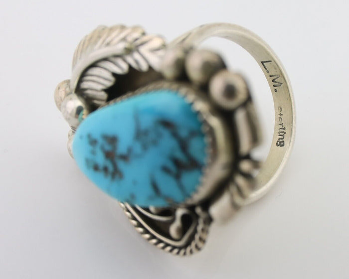 Navajo Ring 925 Silver Sleeping Beauty Turquoise Artist Signed L.M. C.80's