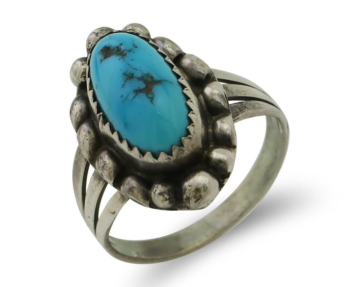 Navajo Ring 925 Silver Sleeping Beauty Turquoise Artist Signed SC C80s