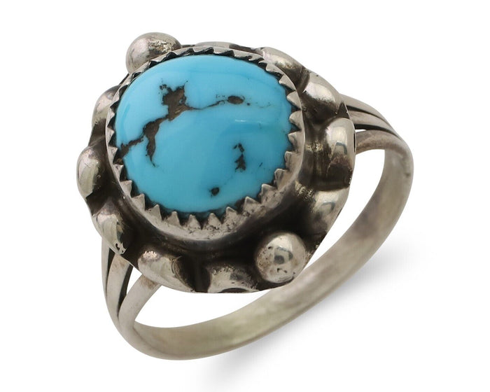 Navajo Ring 925 Silver Sleeping Beauty Turquoise Artist Signed SC C.80's