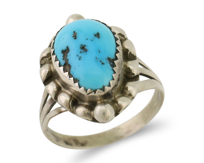 Navajo Ring 925 Silver Sleeping Beauty Turquoise Artist Signed SC C.80's