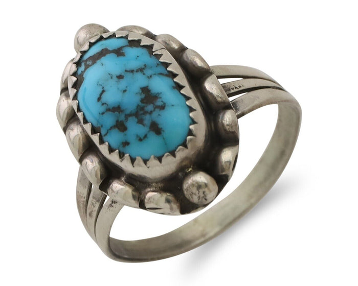 Navajo Ring 925 Silver Sleeping Beauty Turquoise Artist Signed SC C.80's