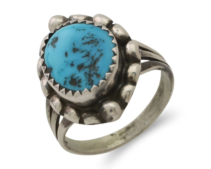 Navajo Ring 925 Silver Sleeping Beauty Turquoise Artist Signed SC C.80's