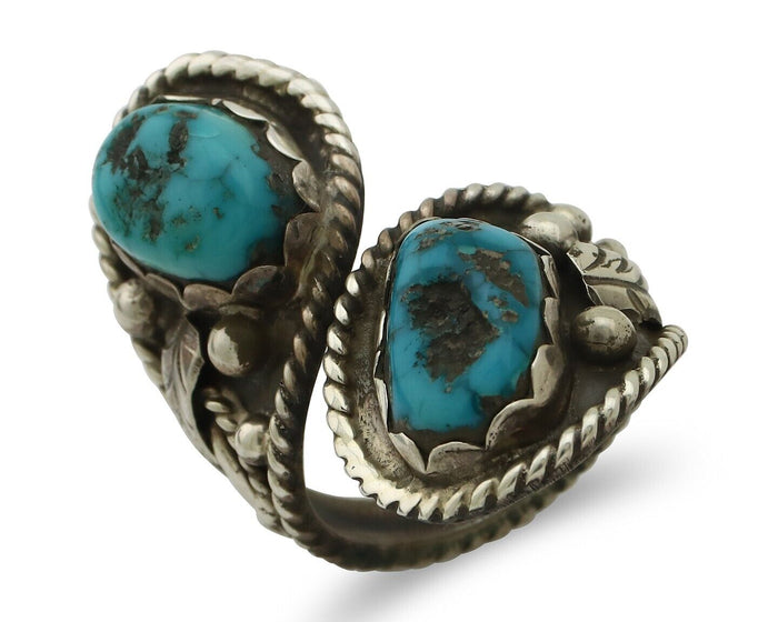 Navajo Ring 925 Silver Sleeping Beauty Turquoise Artist Signed SC C.80's