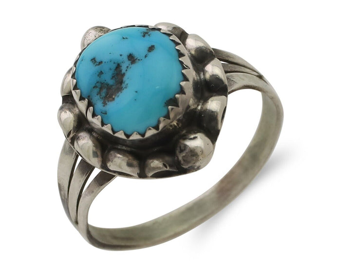 Navajo Ring 925 Silver Sleeping Beauty Turquoise Artist Signed SC C.80's