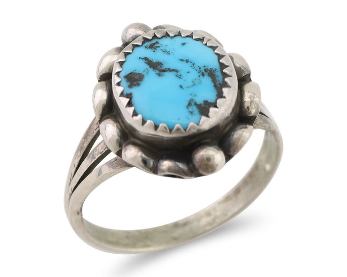 Navajo Ring 925 Silver Sleeping Beauty Turquoise Artist Signed SC C.80's
