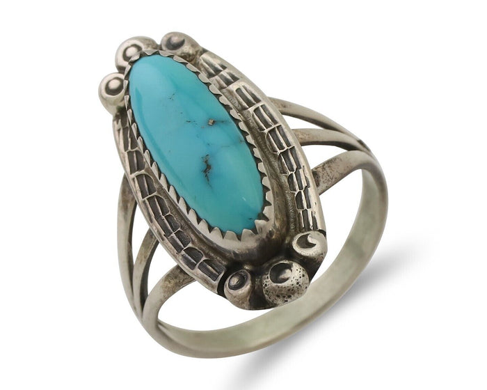 Navajo Ring 925 Silver Sleeping Beauty Turquoise Artist Signed SC C.80's
