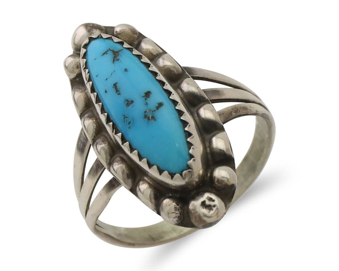Navajo Ring 925 Silver Sleeping Beauty Turquoise Artist Signed SC C.80's