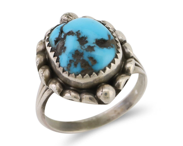 Navajo Ring 925 Silver Sleeping Beauty Turquoise Artist Signed SC C.80's