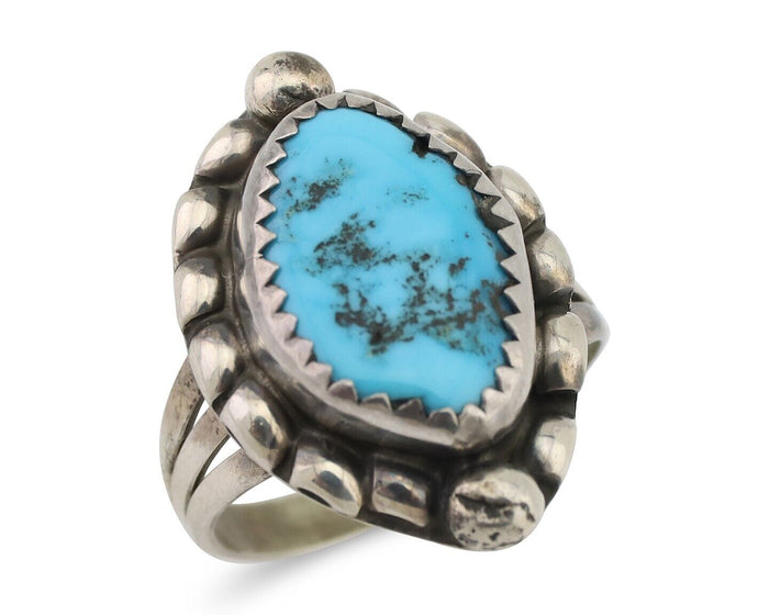 Navajo Ring 925 Silver Sleeping Beauty Turquoise Artist Signed SC C.80's