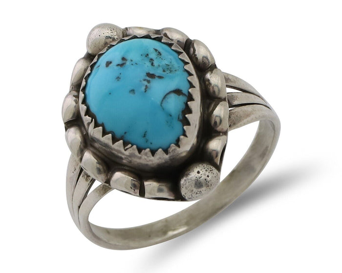 Navajo Ring 925 Silver Sleeping Beauty Turquoise Artist Signed SC C.80's