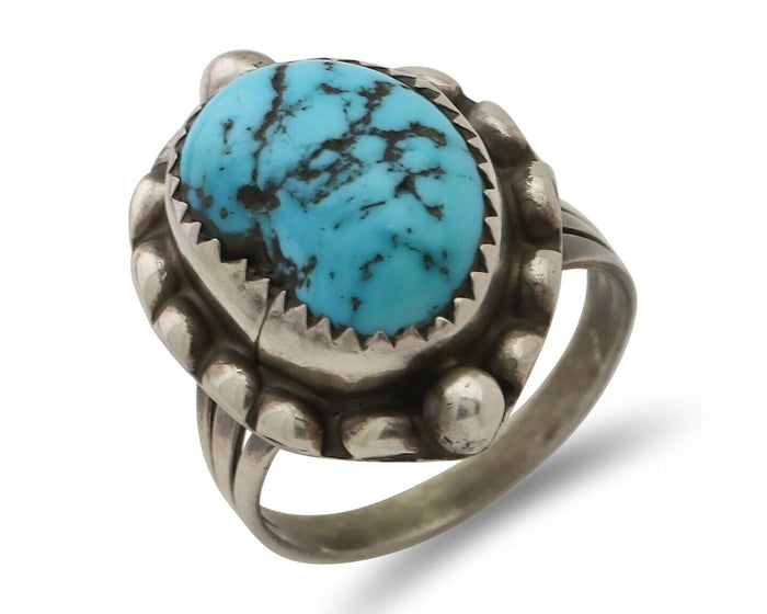 Navajo Ring 925 Silver Sleeping Beauty Turquoise Artist Signed SC C.80's