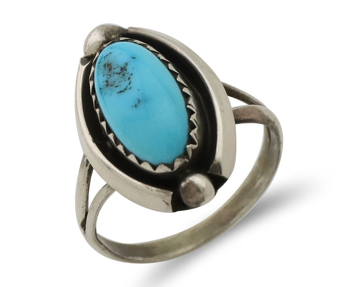 Navajo Ring 925 Silver Sleeping Beauty Turquoise Artist Signed SC C.80's