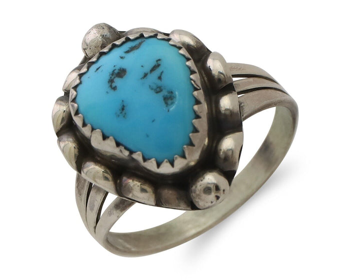 Navajo Ring 925 Silver Sleeping Beauty Turquoise Artist Signed SC C.80's