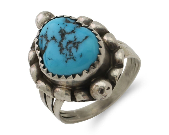 Navajo Ring 925 Silver Sleeping Beauty Turquoise Artist Signed SC C.80's