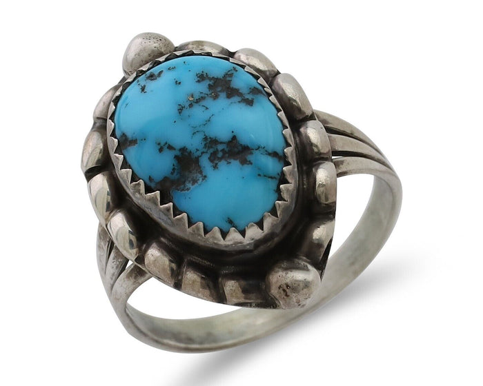 Navajo Ring 925 Silver Sleeping Beauty Turquoise Artist Signed SC C.80's