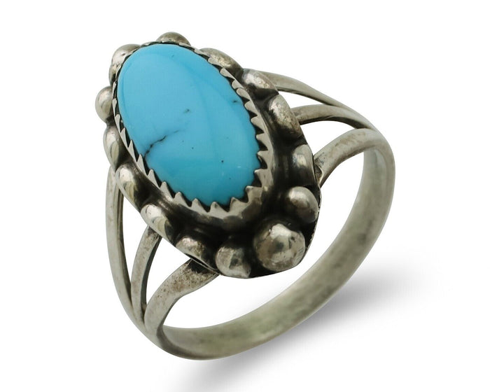 Navajo Ring 925 Silver Sleeping Beauty Turquoise Artist Signed SC C.80's
