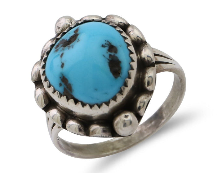 Navajo Ring 925 Silver Sleeping Beauty Turquoise Artist Signed SC C.80's