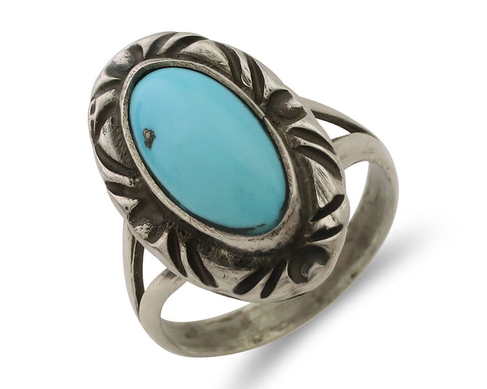 Navajo Ring 925 Silver Sleeping Beauty Turquoise Artist Signed SC C.80's