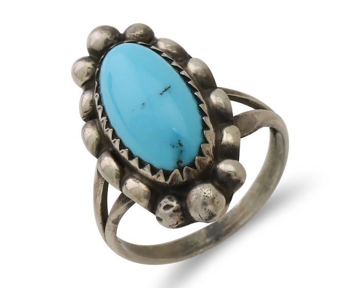 Navajo Ring 925 Silver Sleeping Beauty Turquoise Artist Signed SC C.80's