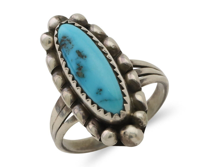 Navajo Ring 925 Silver Sleeping Beauty Turquoise Artist Signed SC C.80's