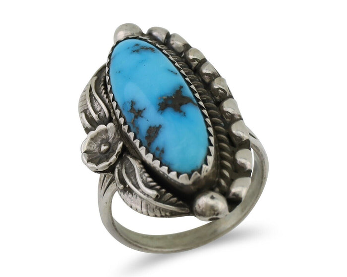 Navajo Ring 925 Silver Sleeping Beauty Turquoise Artist Signed SC C.80's