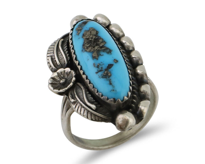 Navajo Ring 925 Silver Sleeping Beauty Turquoise Artist Signed SC C.80's