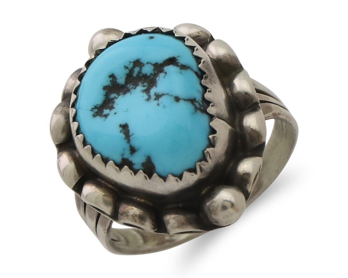 Navajo Ring 925 Silver Sleeping Beauty Turquoise Artist Signed SC C.80's