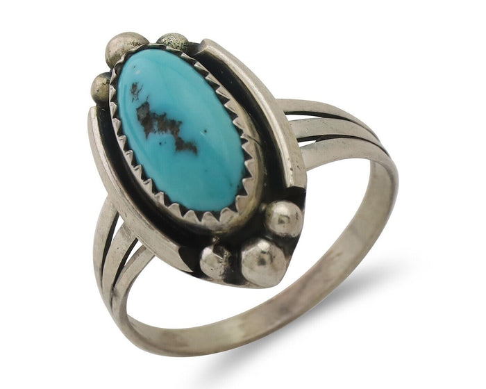 Navajo Ring 925 Silver Sleeping Beauty Turquoise Artist Signed SC C.80's