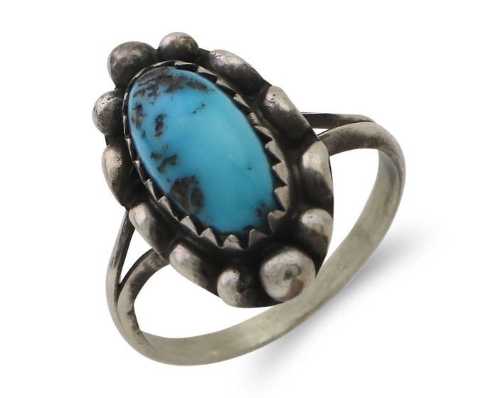 Navajo Ring 925 Silver Sleeping Beauty Turquoise Artist Signed SC C.80's