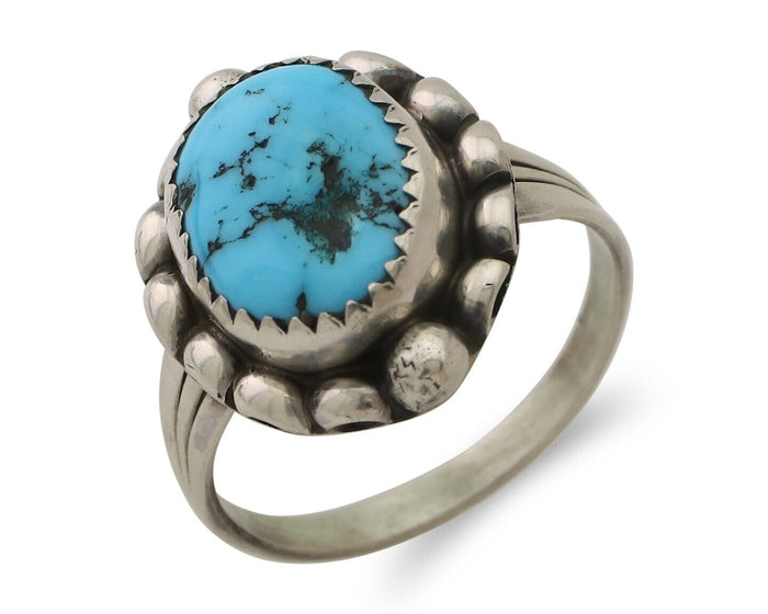 Navajo Ring 925 Silver Sleeping Beauty Turquoise Artist Signed SC C.80's