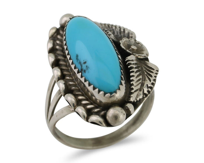 Navajo Ring 925 Silver Sleeping Beauty Turquoise Artist Signed SC C.80's