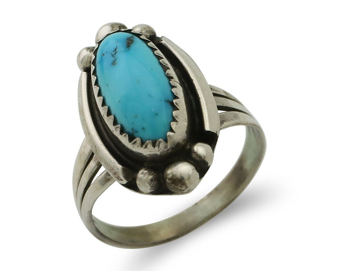 Navajo Ring 925 Silver Sleeping Beauty Turquoise Artist Signed SC C80s