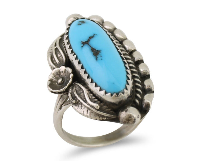 Navajo Ring 925 Silver Sleeping Beauty Turquoise Artist Signed SC C.80's