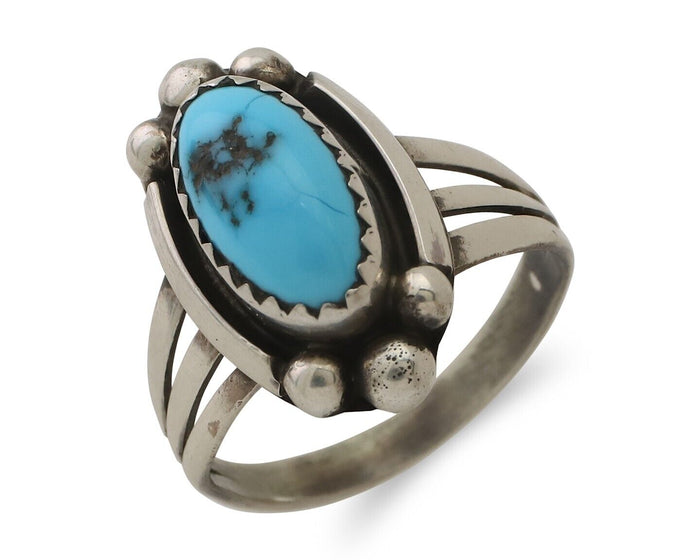 Navajo Ring 925 Silver Sleeping Beauty Turquoise Artist Signed SC C.80's
