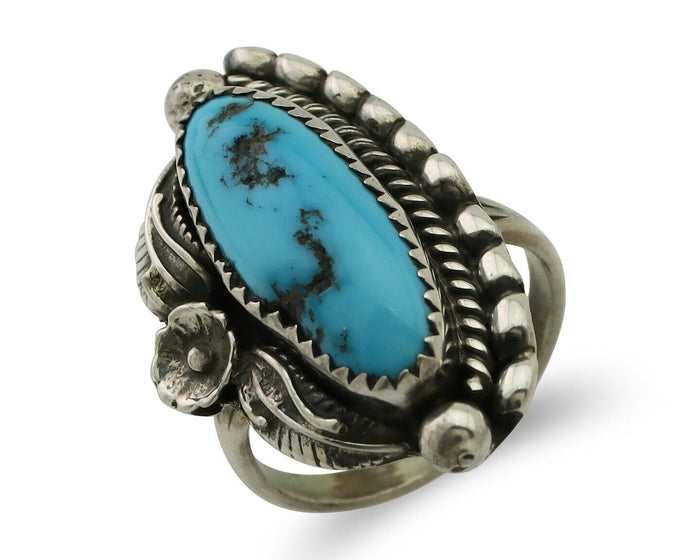 Navajo Ring 925 Silver Sleeping Beauty Turquoise Artist Signed SC C.80's