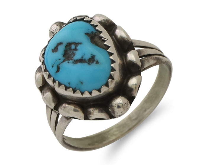 Navajo Ring 925 Silver Sleeping Beauty Turquoise Artist Signed SC C.80's