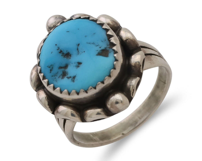 Navajo Ring 925 Silver Sleeping Beauty Turquoise Artist Signed SC C.80's