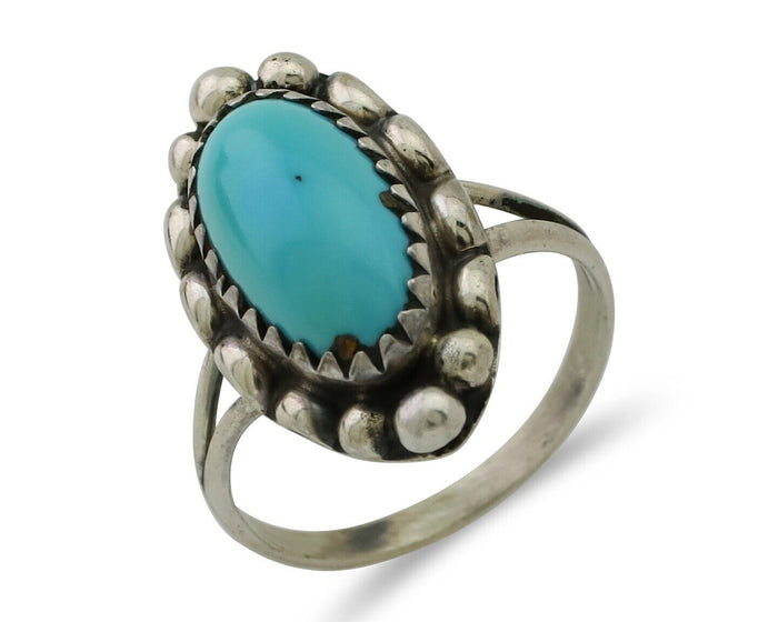 Navajo Ring 925 Silver Sleeping Beauty Turquoise Artist Signed SC C.80's