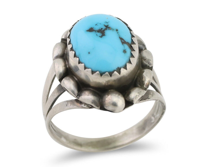 Navajo Ring 925 Silver Sleeping Beauty Turquoise Artist Signed SC C.80's