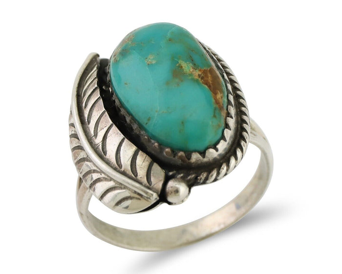 Navajo Ring 925 Silver Sleeping Beauty Turquoise Artist Signed SC C.80's