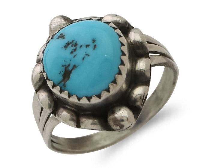 Navajo Ring 925 Silver Sleeping Beauty Turquoise Artist Signed SC C.80's