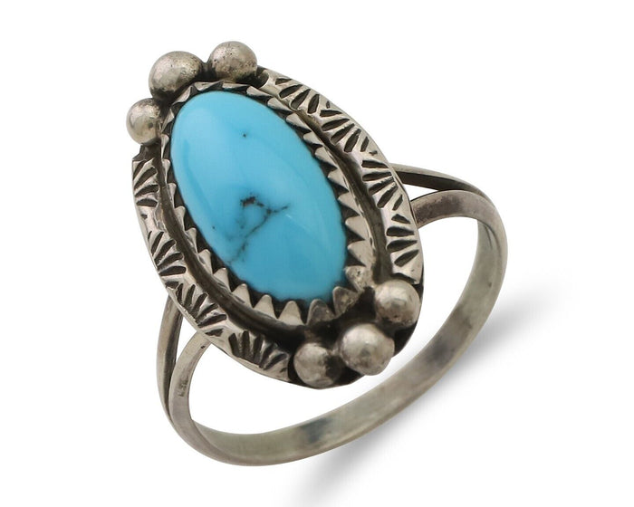 Navajo Ring 925 Silver Sleeping Beauty Turquoise Artist Signed SC C.80's
