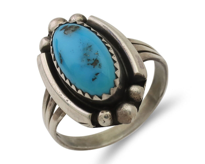 Navajo Ring 925 Silver Sleeping Beauty Turquoise Artist Signed SC C.80's